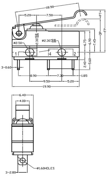 防水微動開關-G9S05D1尺寸