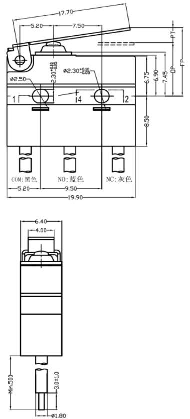 防水微動(dòng)開關(guān)-G9E01W1尺寸