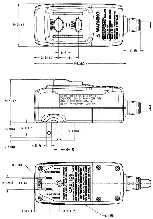 UL美規(guī)漏電保護插頭GF8A-3P尺寸